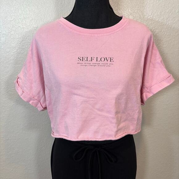 FOREVER 21 Cropped TShirt SzL Pink Basic Retro Girl Power Urban Barbie Feminine - Picture 2 of 8
